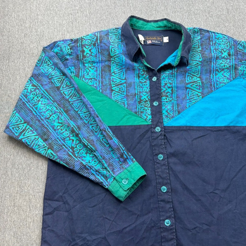 Panhandle Slim Button Up Long Sleeve Western Shirt Womens Medium 90s Retro USA